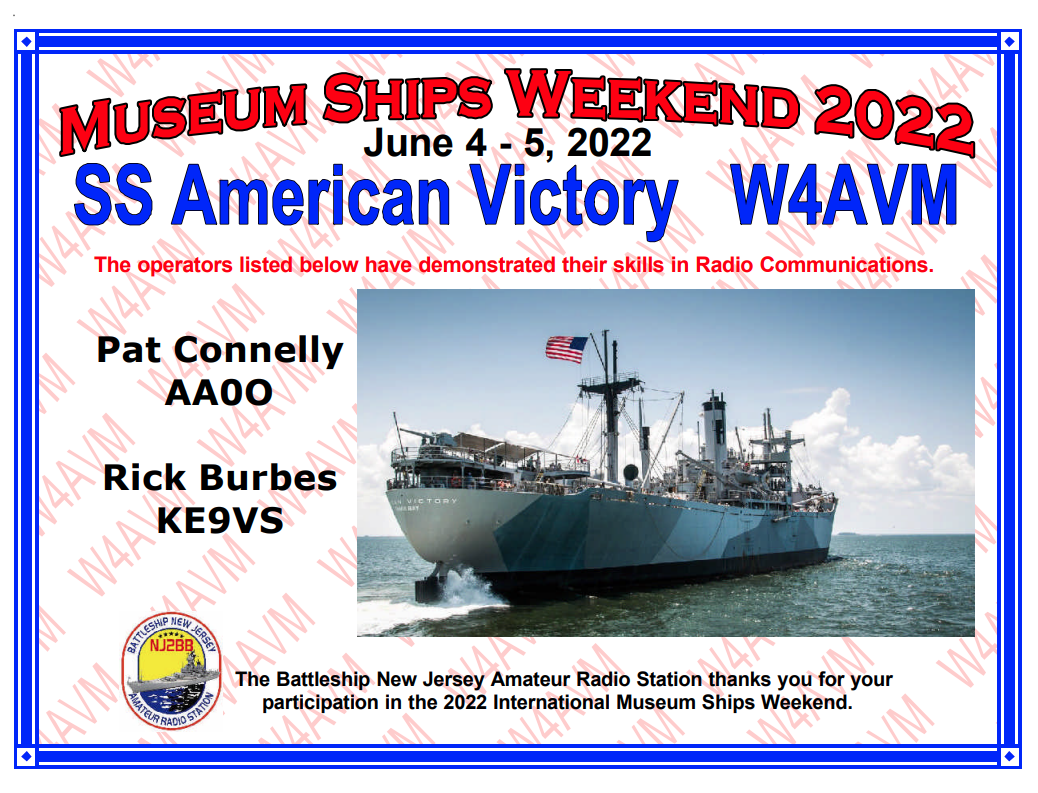 Museum Ships Weekend certificate