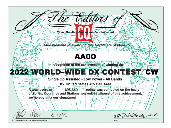 CQ WW CW 2022 6th place District 4!